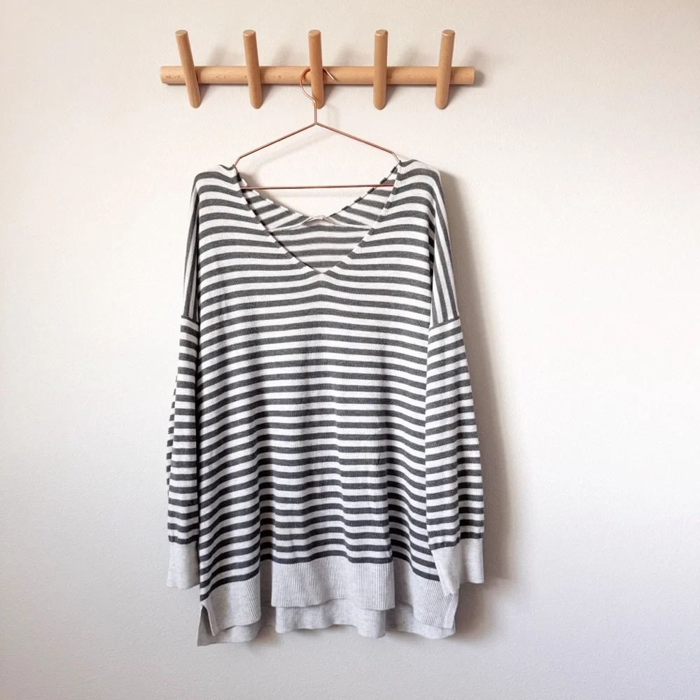 Loft Gray Striped Tunic Sweater - Picture 1 of 5